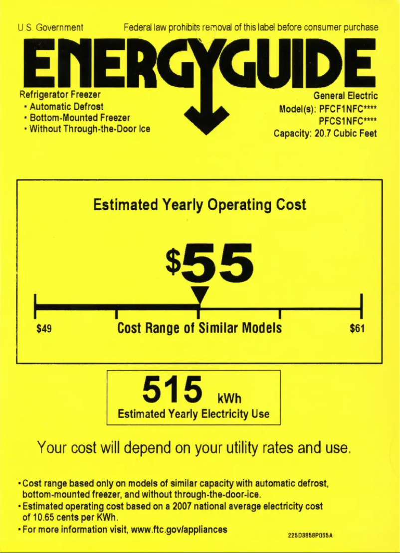 Page n°1 - Label énergétique GE Profile PFCS1NFCSS