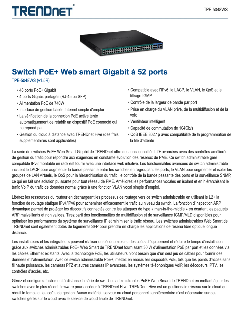 Page n°1 - Fiche technique TRENDnet TPE-5048WS