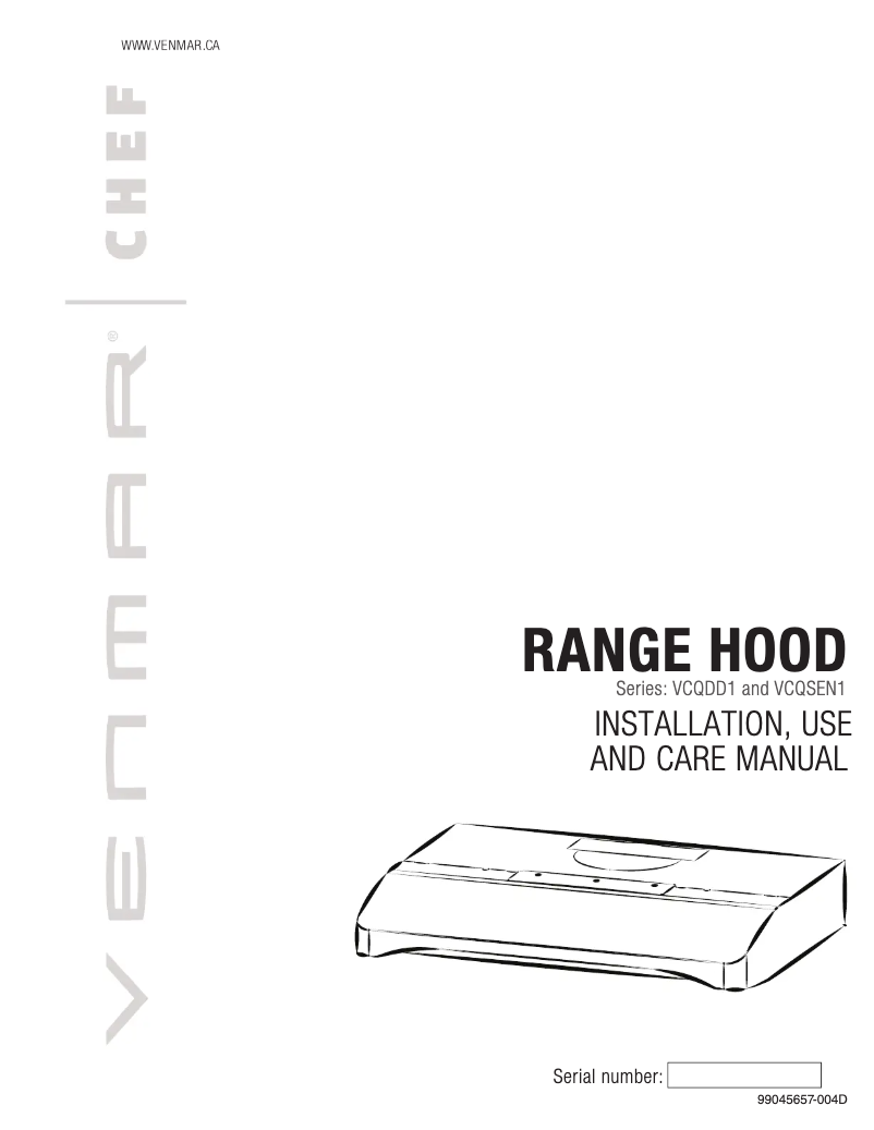 Page 1 de la notice Guide d'installation Venmar Chef VCQDD130WW