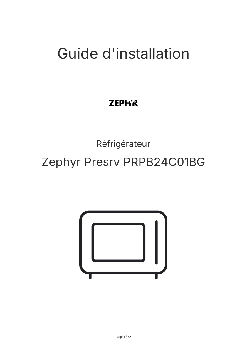 Page n°1 - Guide d'installation Zephyr Presrv PRPB24C01BG