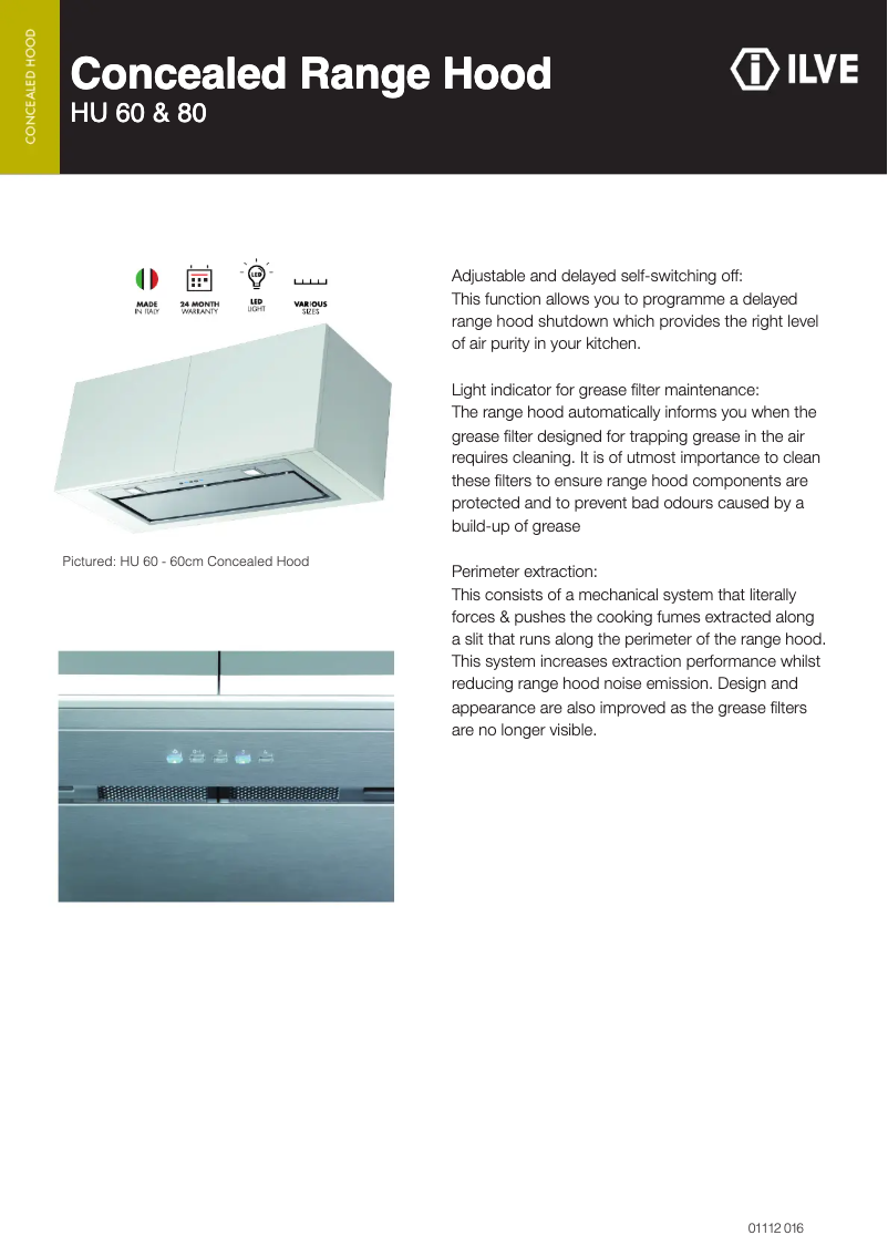 Page 1 de la notice Fiche technique Ilve HU80