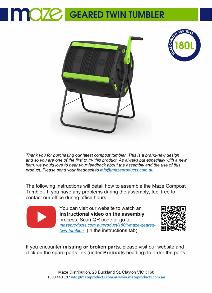 Page 1 de la notice Manuel utilisateur Maze Geared Twin Tumbler