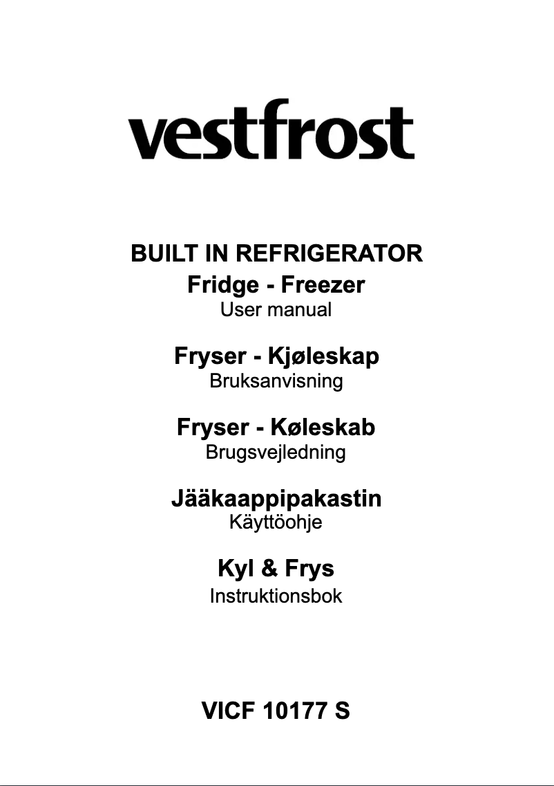 Page 1 de la notice Manuel utilisateur Vestfrost VICF 10177 S