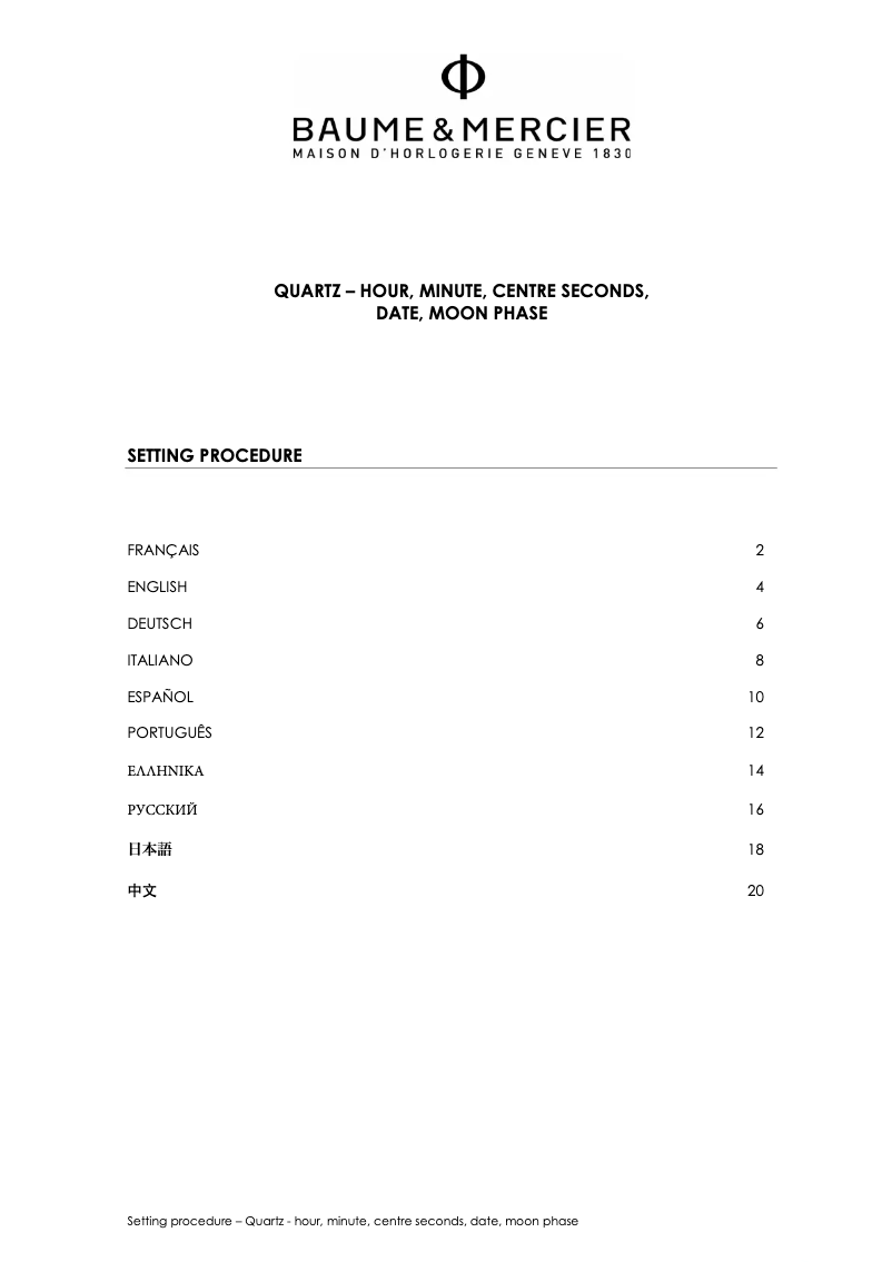 Page n°1 - Manuel utilisateur Baume & Mercier Classima 10329
