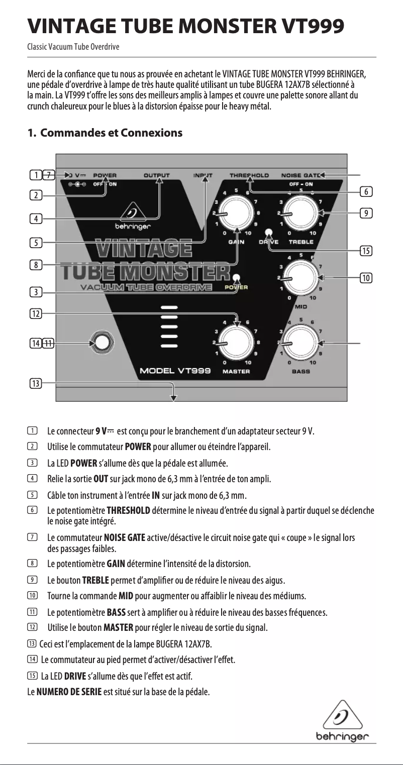 Image de la première page du manuel de l'appareil Vintage Tube Monster VT999