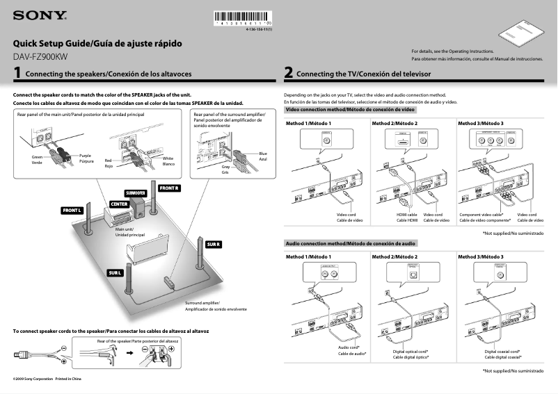 Page 1 de la notice Guide d'installation Sony DAV-FZ900KW