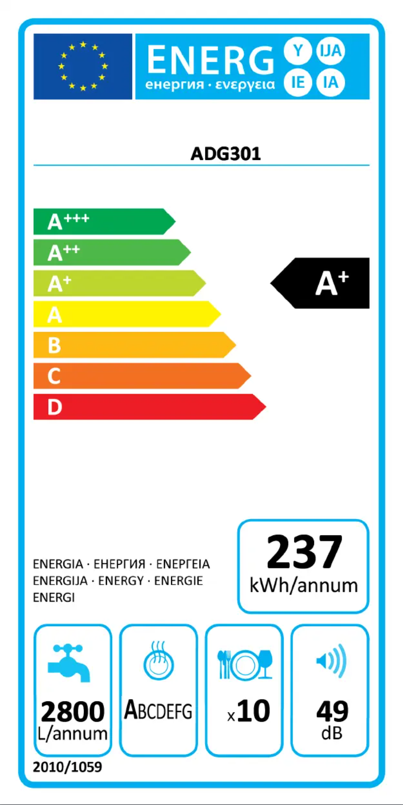 Page 1 de la notice Label énergétique Whirlpool ADG 301