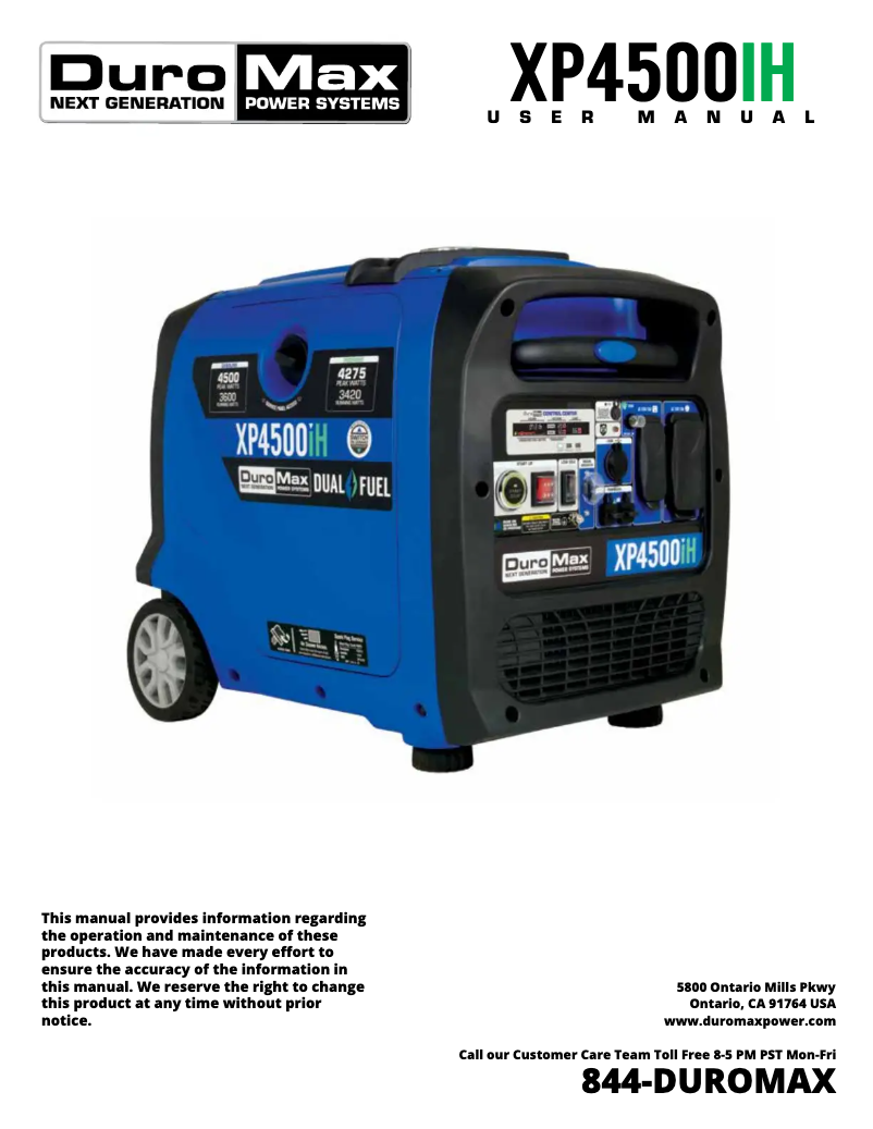 Page n°1 - Manuel utilisateur DuroMax XP4500iH