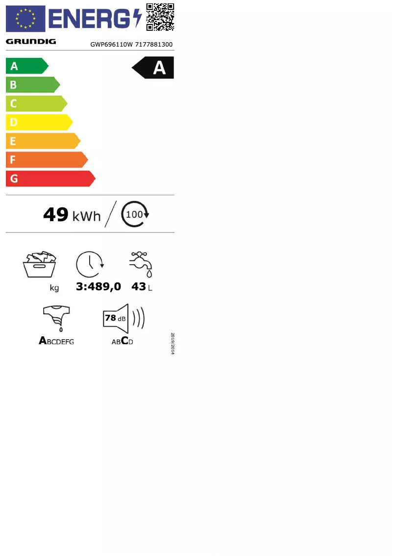 Page n°1 - Label énergétique Grundig GWP 696110 W