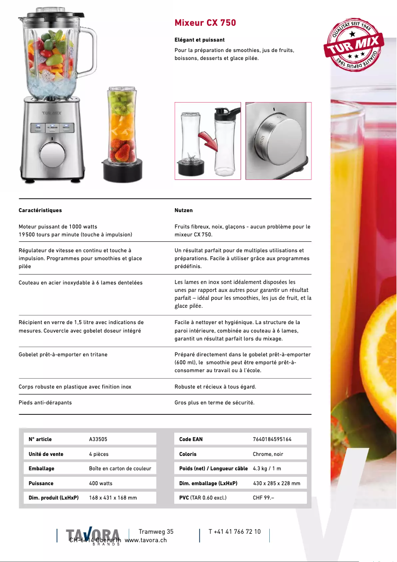 Page n°1 - Fiche technique Turmix CX 750