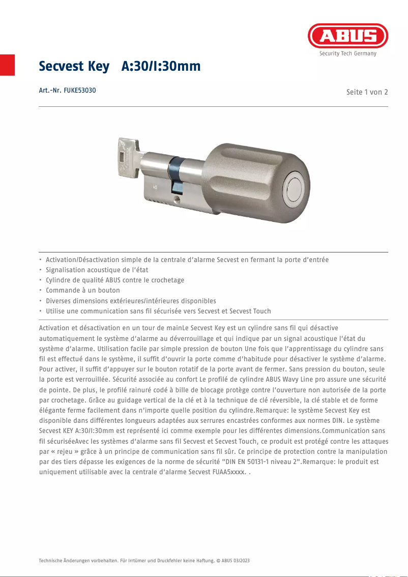 Page n°1 - Fiche technique Abus FUKE53030