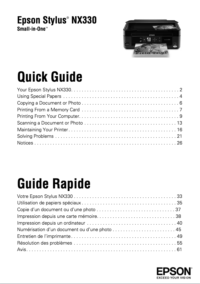 Image de la première page du manuel de l'appareil Stylus NX330