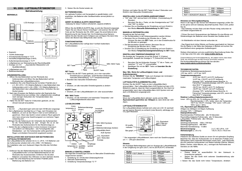 Page n°1 - Manuel utilisateur Techno Line WL 2000