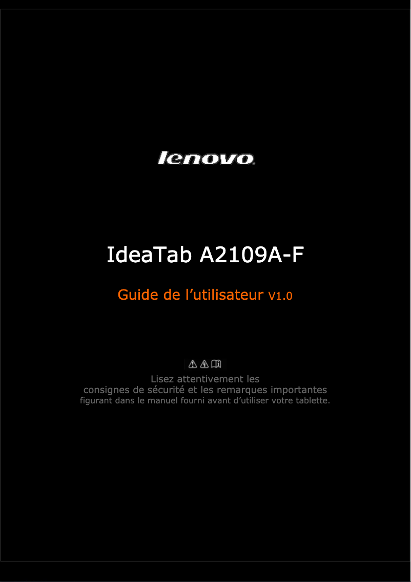 Page 1 de la notice Manuel utilisateur Lenovo IdeaTab A2109