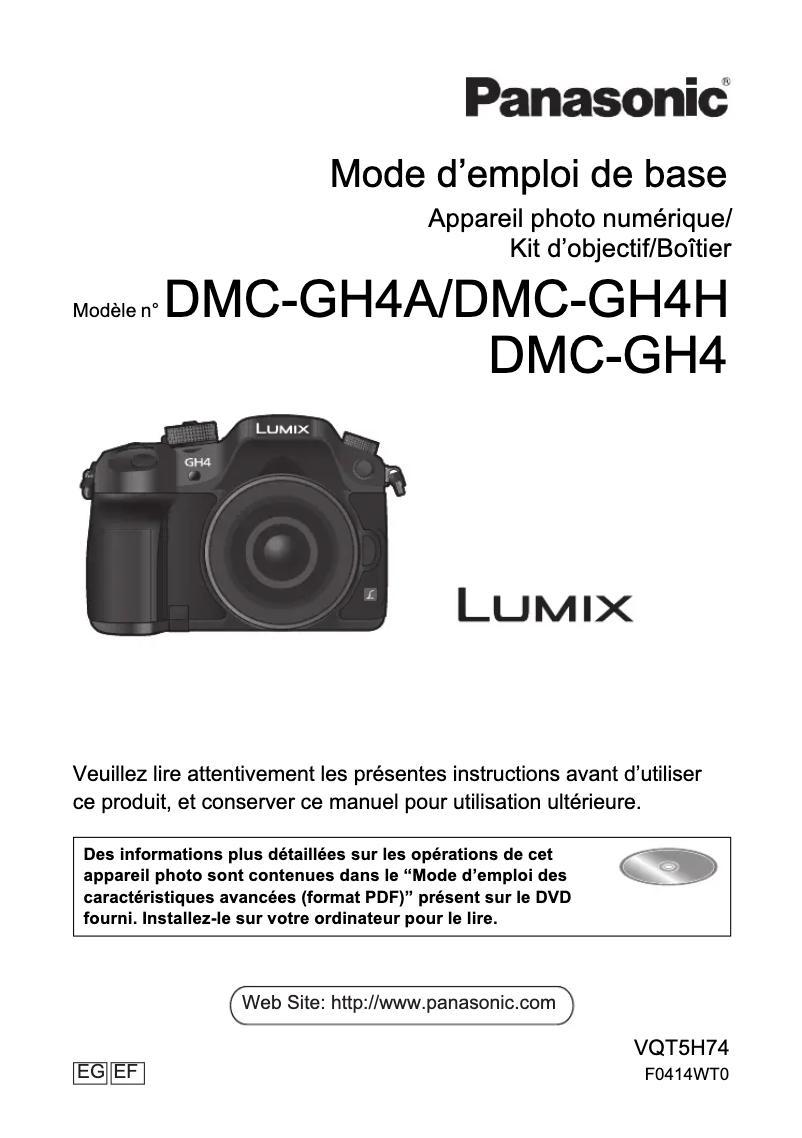 Page 1 de la notice Manuel utilisateur Panasonic Lumix DMC-GH4A
