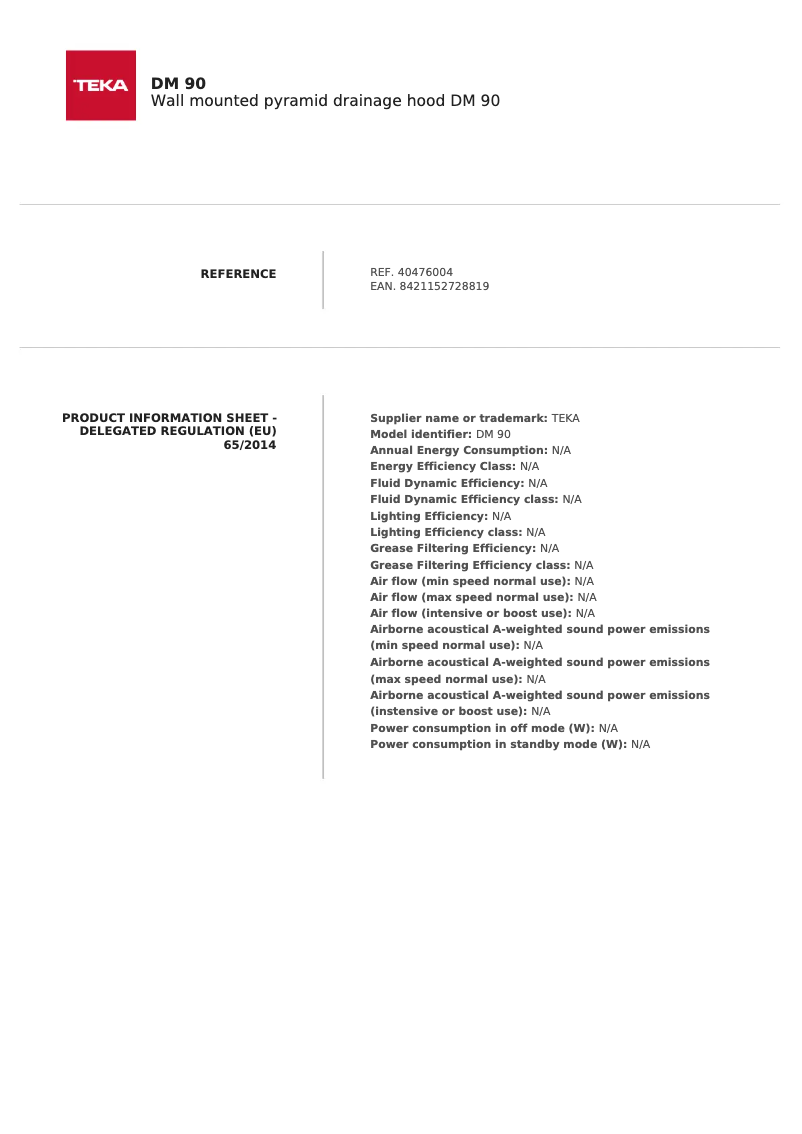 Page n°1 - Fiche technique Teka DM 60