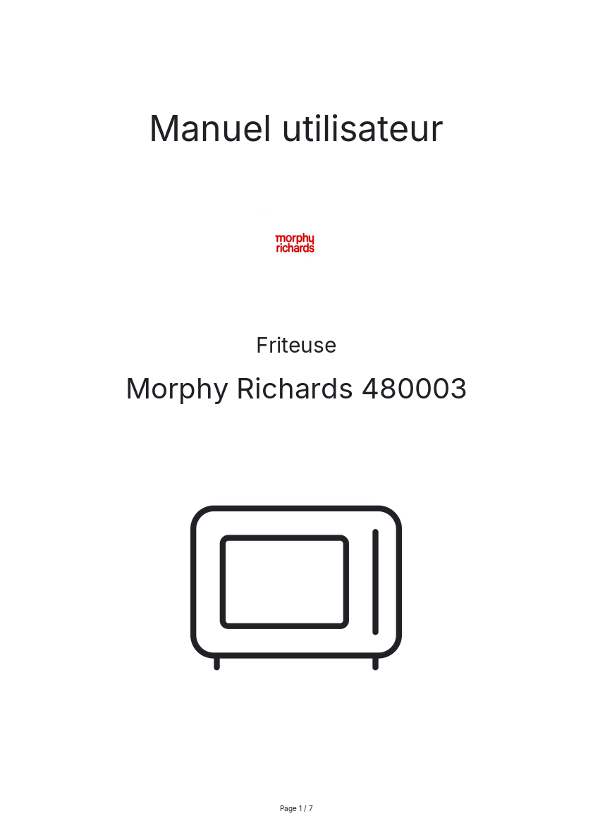 Page n°1 - Manuel utilisateur Morphy Richards 480003