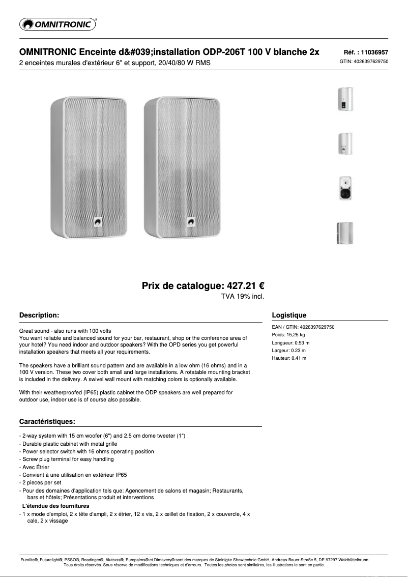 Page n°1 - Fiche technique Omnitronic ODP-206T