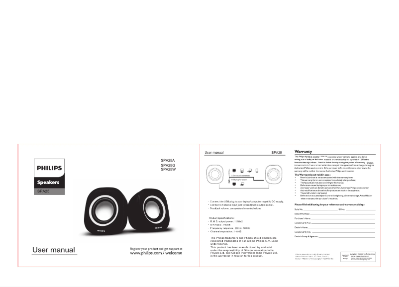 Page 1 of the manual User Manual Philips SPA25A