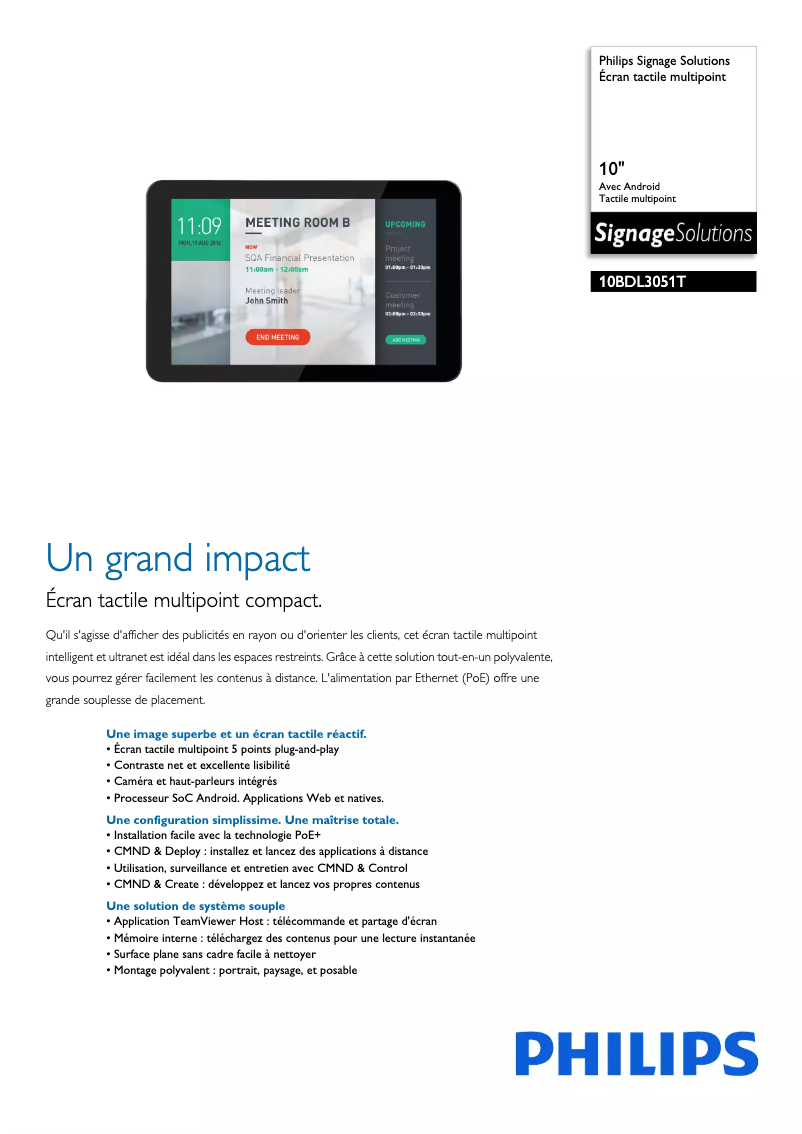 Page 1 de la notice Fiche technique Philips 10BDL3051T