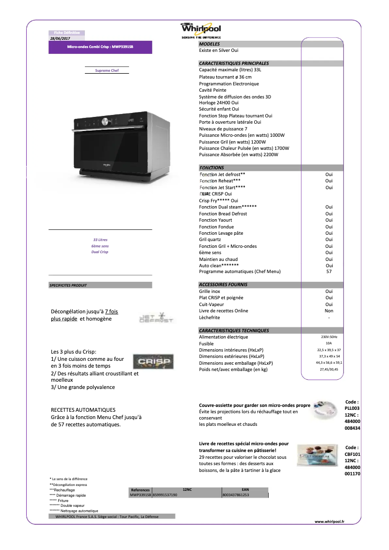 Page n°1 - Manuel utilisateur Whirlpool MWP 3391 SB