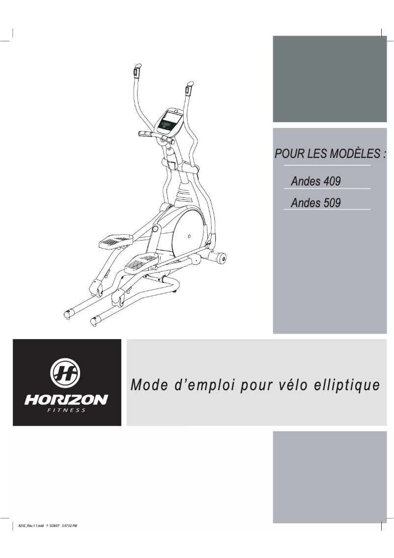 Page n°1 - Manuel utilisateur Horizon Fitness Andes 509