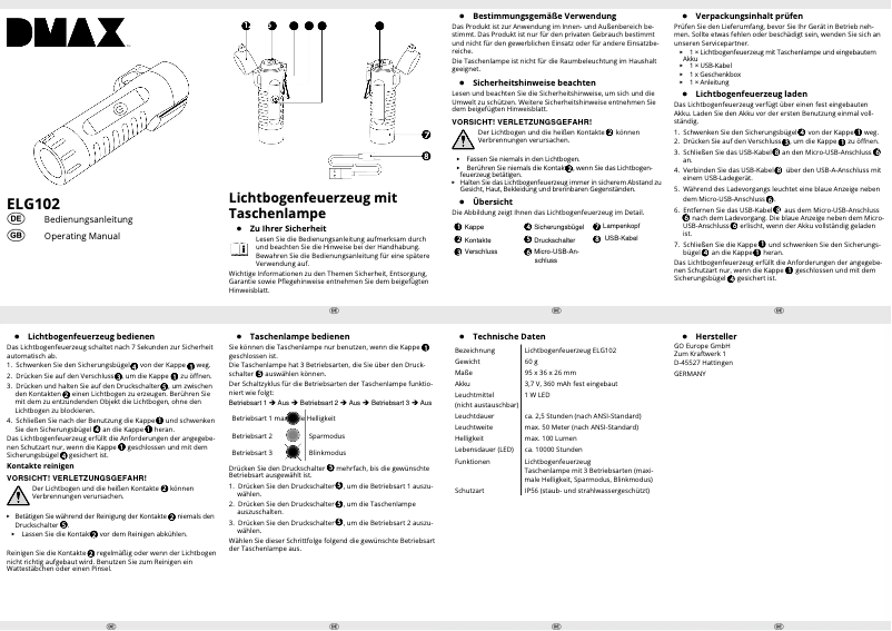 Image de la première page du manuel de l'appareil ELG 102