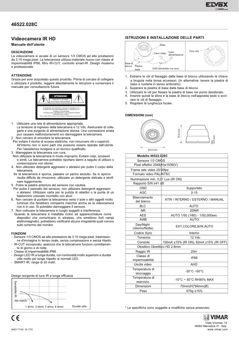 Page n°1 - Manuel utilisateur Vimar ELVOX 46522.028C