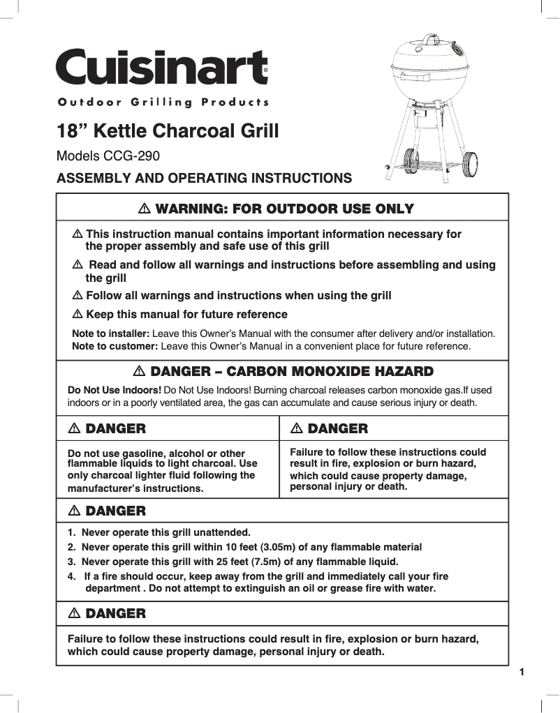 Page 1 de la notice Manuel utilisateur Cuisinart CCG-290