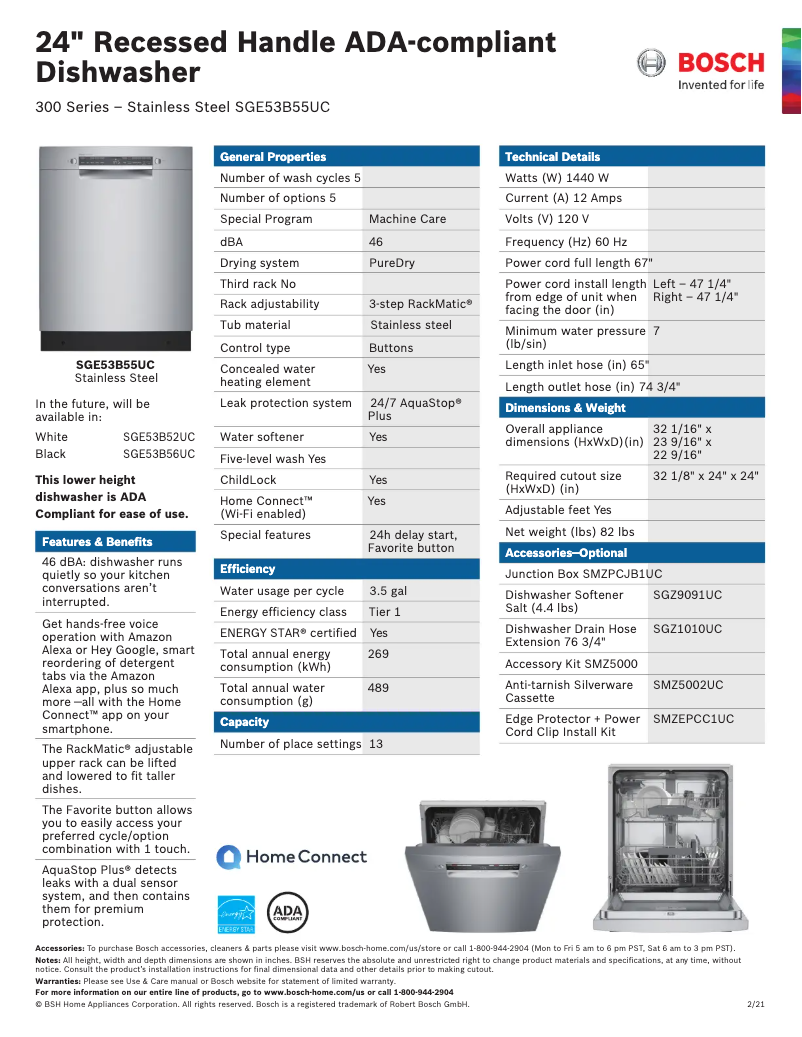 Página 1 del manual Ficha técnica Bosch SGE53B55UC