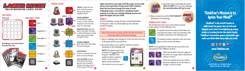 Page 1 de la notice Manuel utilisateur ThinkFun Laser Maze