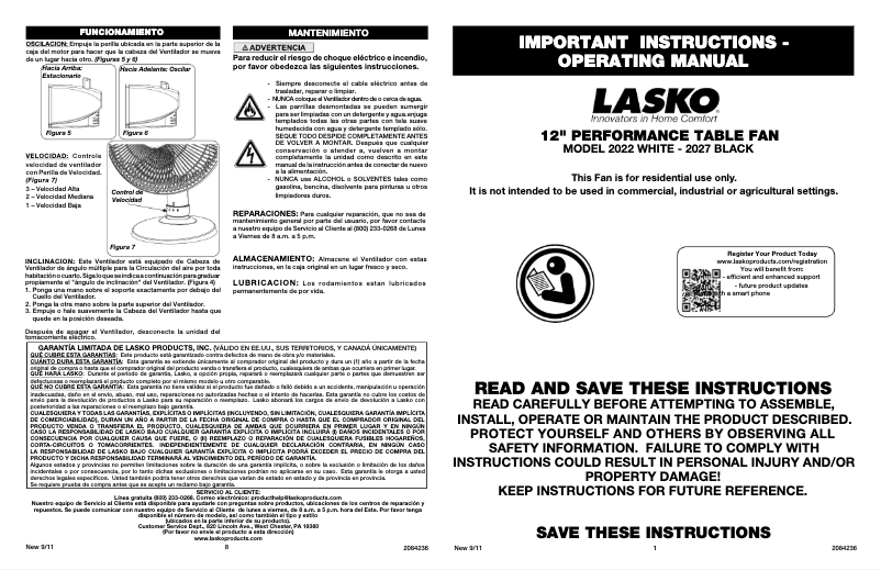 Page 1 de la notice Manuel utilisateur Lasko 2022