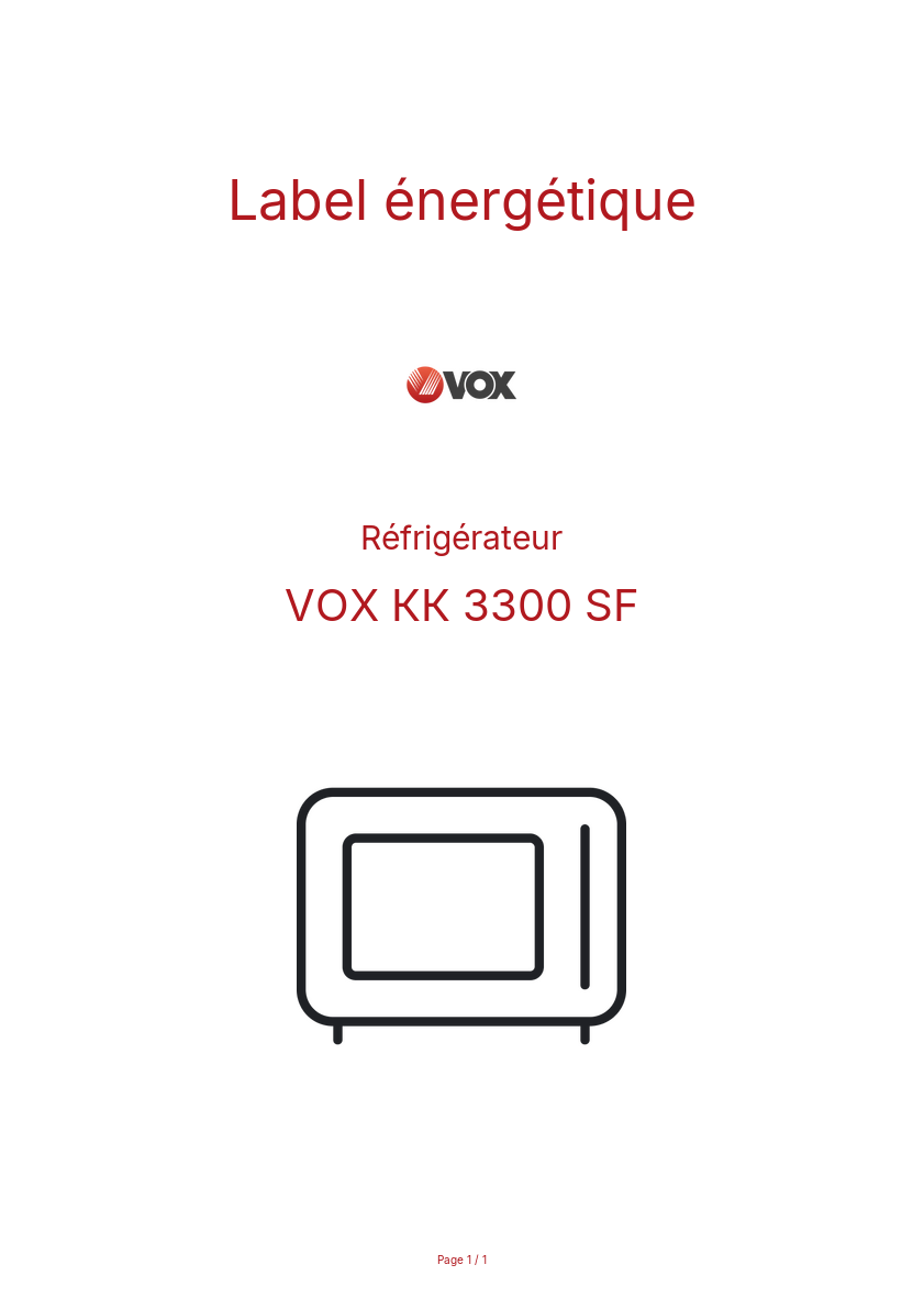 Page n°1 - Label énergétique VOX КК 3300 ЅF