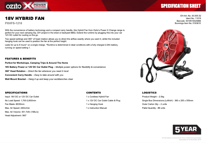 Image de la première page du manuel de l'appareil PXHFS-1218