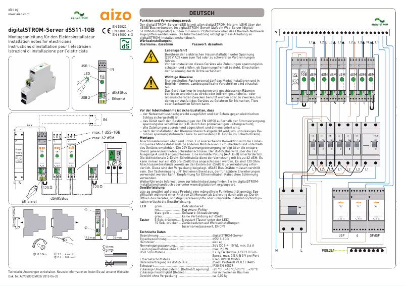 Page n°1 - Manuel utilisateur digitalSTROM DSS11-1GB