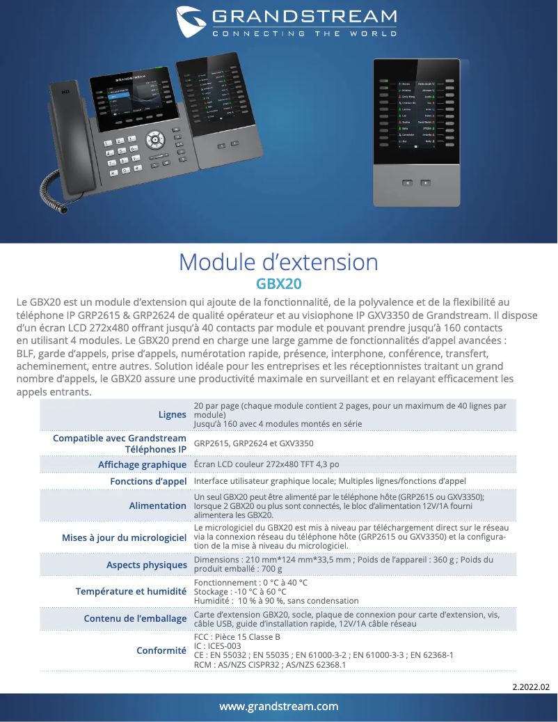Page n°1 - Fiche technique Grandstream GBX20
