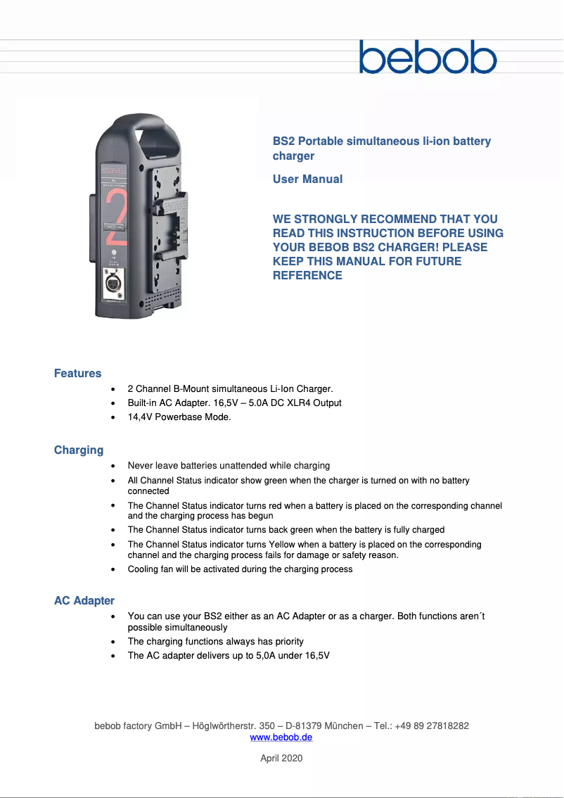 Page n°1 - Manuel utilisateur Bebob BS2