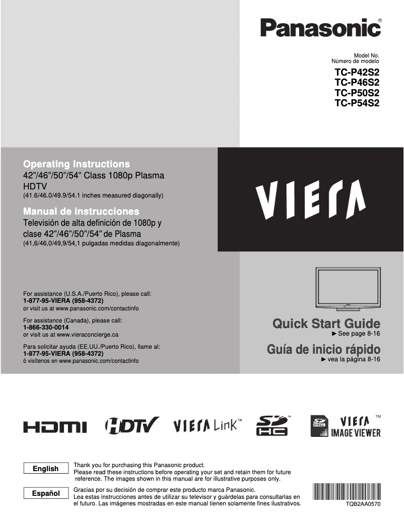 Image de la première page du manuel de l'appareil Viera TC-P65S2