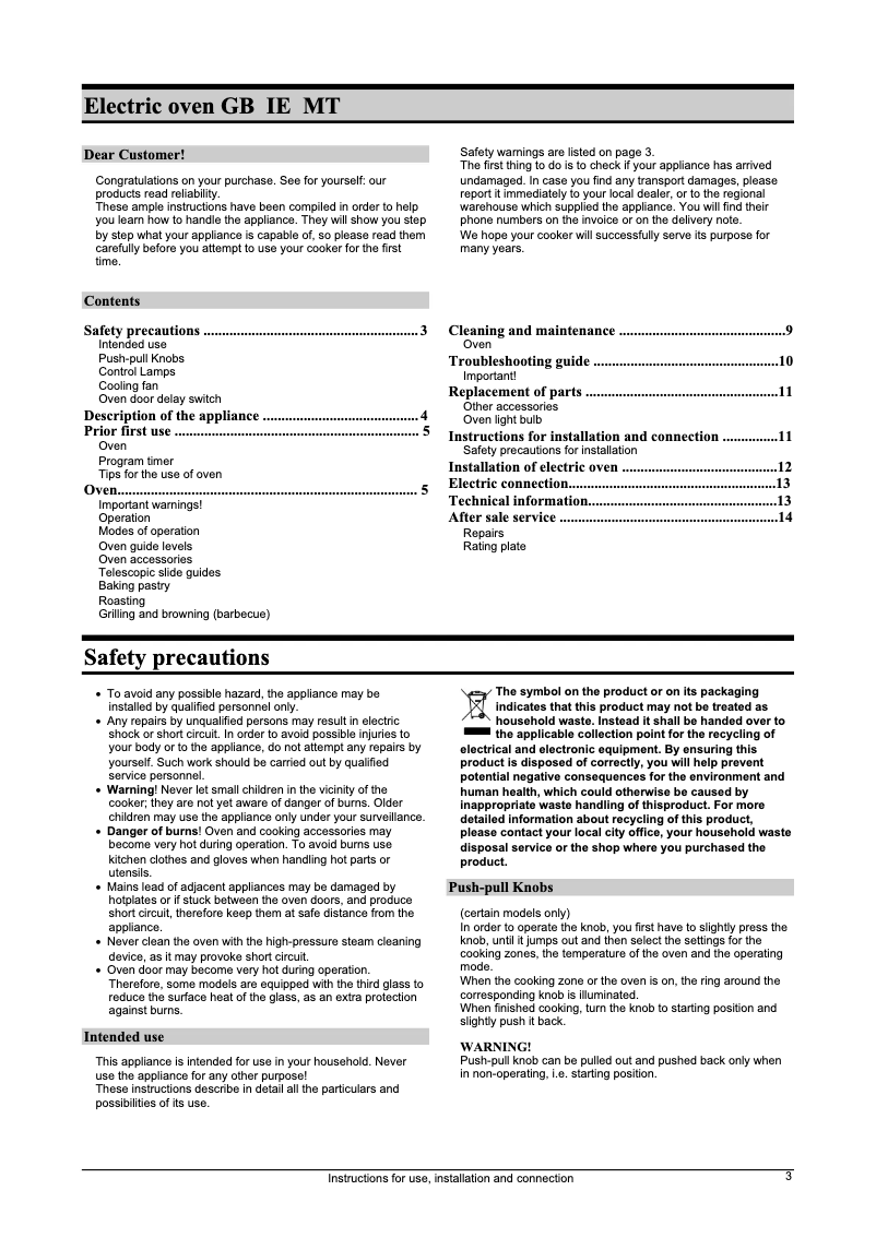 Page n°1 - Manuel utilisateur Gorenje B 2410 E