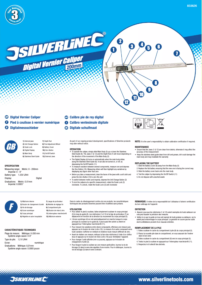 Page n°1 - Manuel utilisateur Silverline 833626