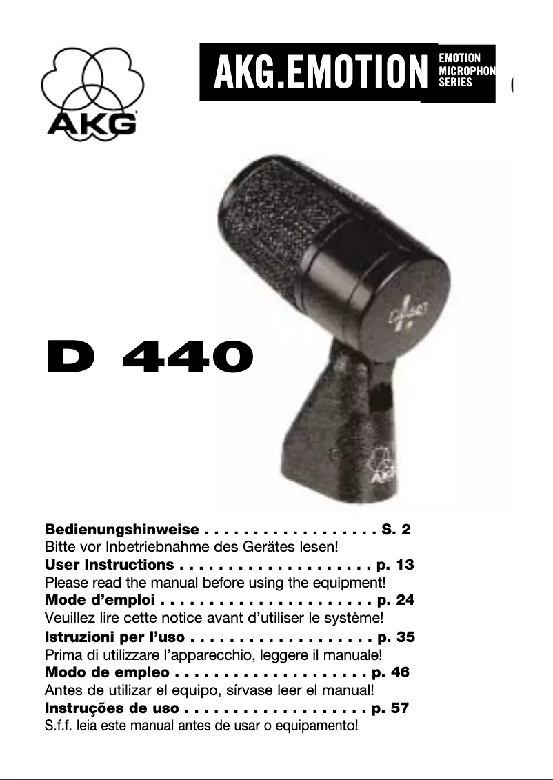 Page n°1 - Manuel utilisateur AKG D 440
