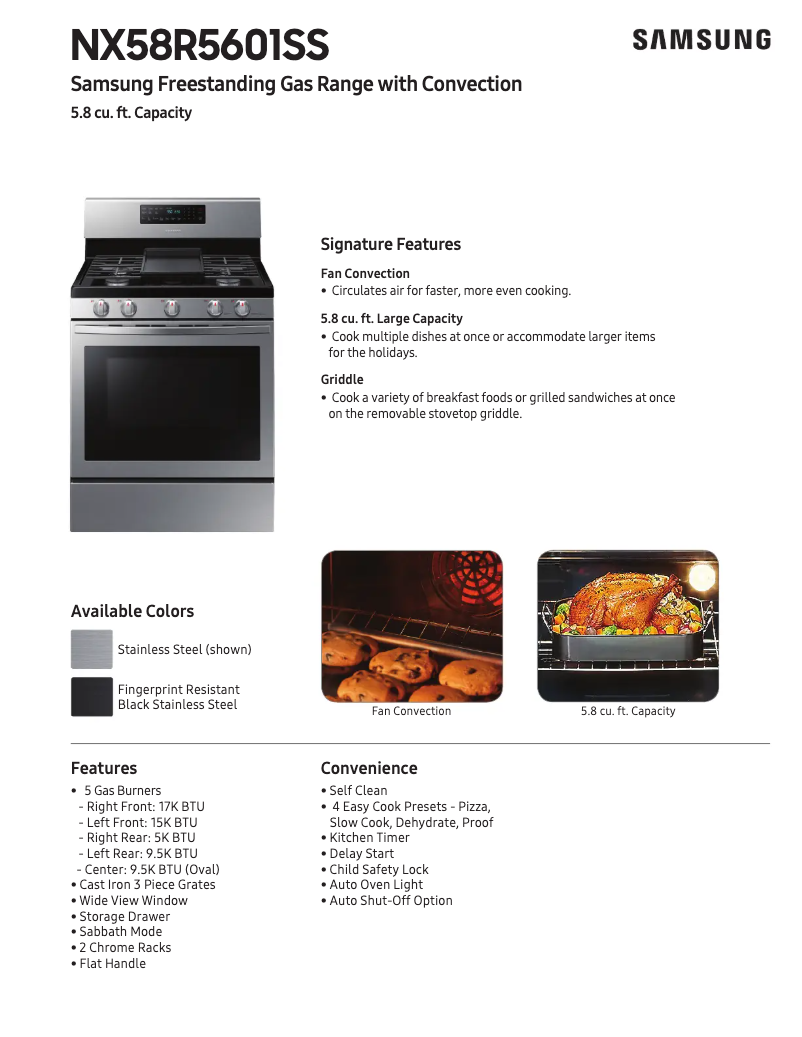 Page n°1 - Fiche technique Samsung NX58R5601SG