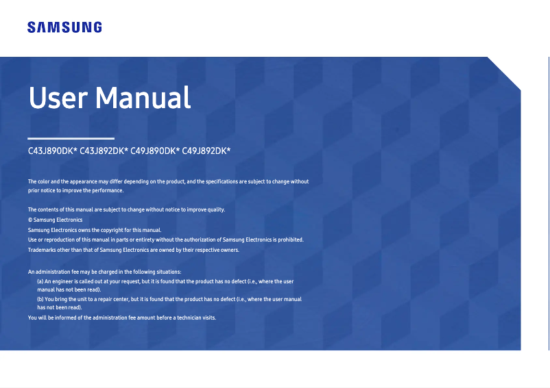 Page 1 de la notice Manuel utilisateur Samsung C43J890DKC