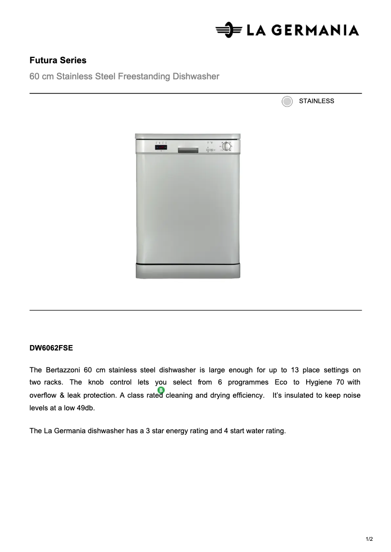 Image de la première page du manuel de l'appareil DW6062FSE