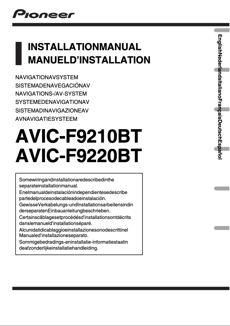 Page 1 de la notice Guide d'installation Pioneer AVIC-F9220BT