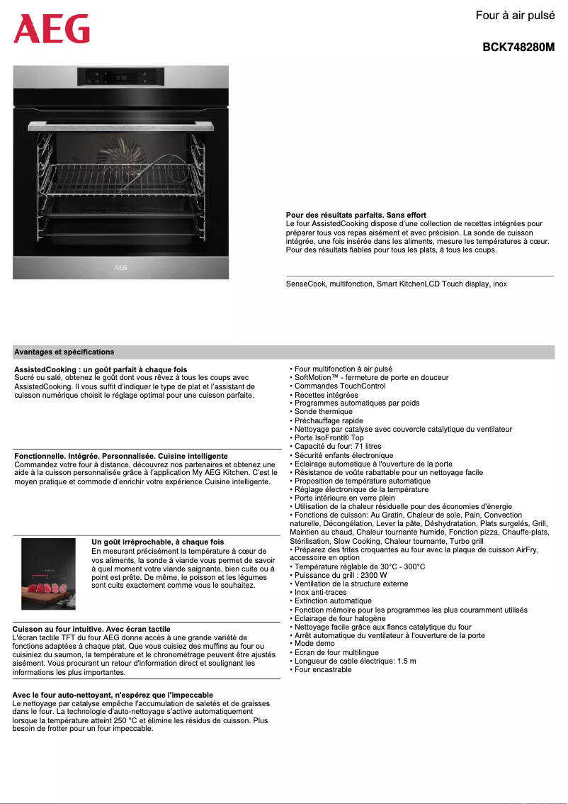 Page 1 de la notice Fiche technique AEG BCK748280M