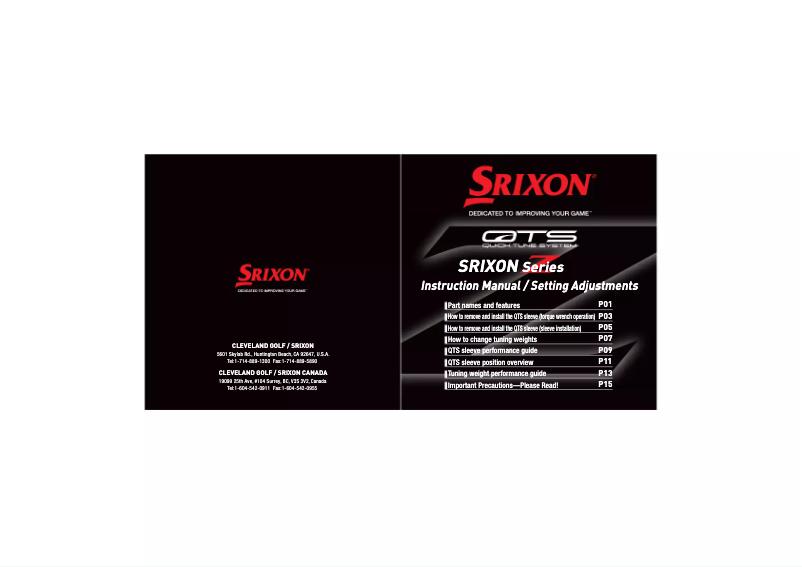 Page 1 de la notice Manuel utilisateur Srixon Z 745 Driver