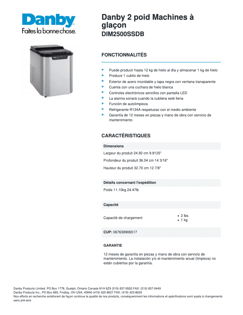 Page n°1 - Fiche technique Danby DIM2500SSDB