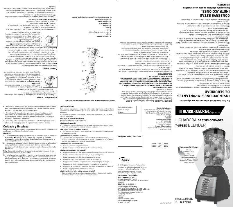 Page 1 de la notice Manuel utilisateur Black & Decker BLP7600B