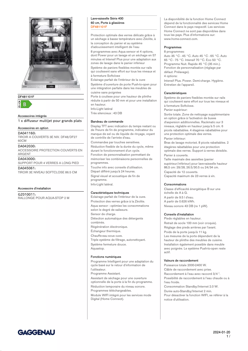 Page n°1 - Fiche technique Gaggenau DF481101F